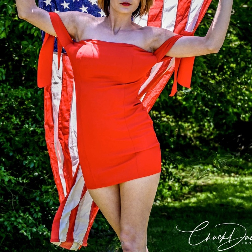 Red off the shoulder tie dress